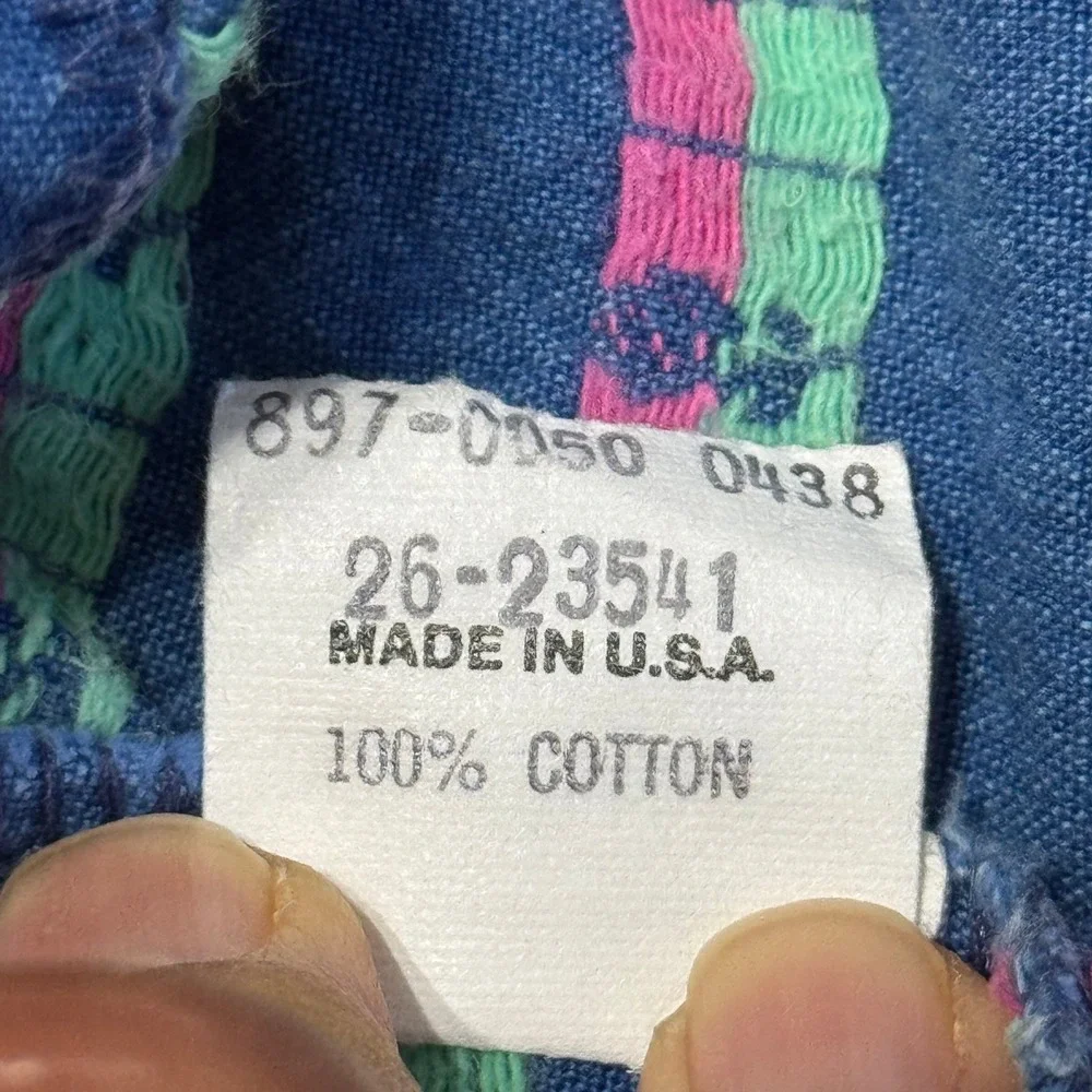 OshKosh Vintage Overalls Floral Print Snap Crotch Denim Romper Made in USA 18 Mo